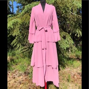 NEW Pink 3 Layer Chiffon Luxury Dressing Gown Robe Abaya With Belt Scarf Size XS